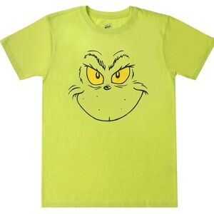 NEW! Classic The Grinch Mischievous Grin Graphic Tee (Green- Adult Medium)-NWT